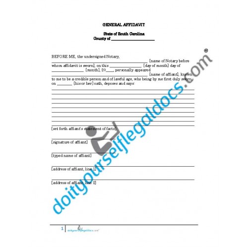 General Affidavit South Carolina Business Document Form Download